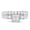 10k White Gold Princess Diamond Bridal Wedding Ring Band Set 7/8 Cttw