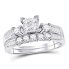 10k White Gold Princess Diamond Bridal Wedding Ring Band Set 7/8 Cttw