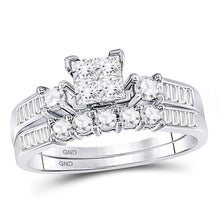  10k White Gold Princess Diamond Bridal Wedding Ring Band Set 7/8 Cttw