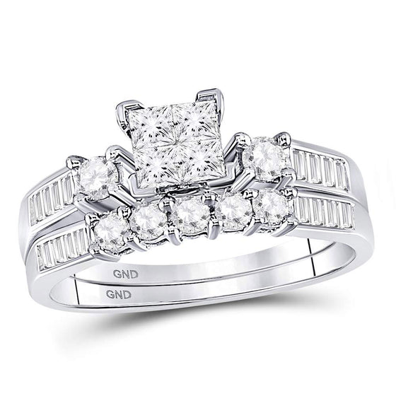 10k White Gold Princess Diamond Bridal Wedding Ring Band Set 7/8 Cttw