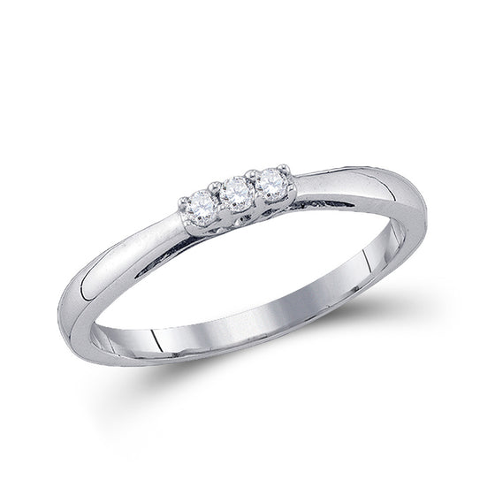 10k White Gold Round Diamond 3-stone Bridal Wedding Engagement Ring 1/20 Cttw