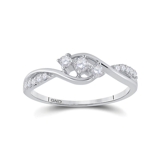 10k White Gold Womens Round Diamond 3-stone Promise Ring 1/5 Cttw
