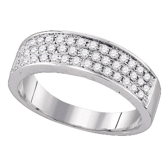 10k White Gold Womens Round Diamond Pave Band Ring 1/2 Cttw