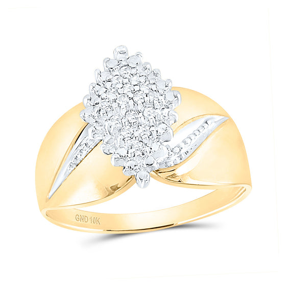 10k Yellow Gold Womens Round Prong-set Diamond Oval Cluster Ring 1/8 Cttw