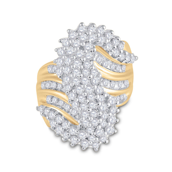 10k Yellow Gold Womens Round Diamond Cluster Ring 2 Cttw