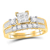 10k Yellow Gold Princess Diamond Cluster Bridal Wedding Ring Band Set 7/8 Cttw