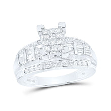  10k White Gold Princess Diamond Cluster Bridal Wedding Engagement Ring 7/8 Cttw