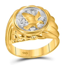  10k Yellow Gold Mens Round Diamond Cluster Eagle Bird Ring 1/10 Cttw