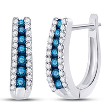  10k White Gold Womens Round Blue Color Enhanced Diamond Hoop Earrings 1/2 Cttw