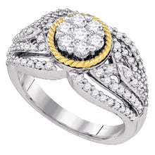  10k Two-tone Gold Womens Round Diamond Roped Flower Cluster Ring 7/8 Cttw