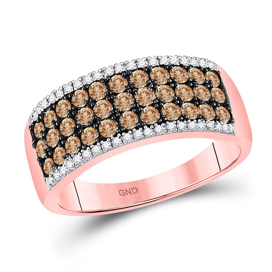 14k Rose Gold Womens Round Brown Diamond Band Ring 1 Cttw