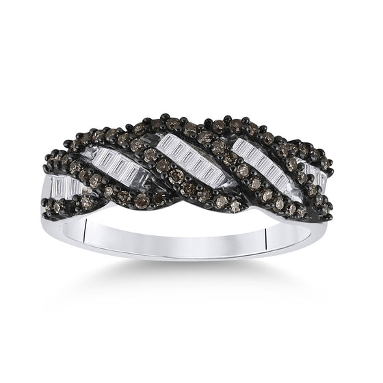 Sterling Silver Womens Round Brown Diamond Band Ring 1/2 Cttw