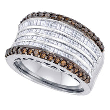  Sterling Silver Womens Round Brown Diamond Band Ring 1-5/8 Cttw