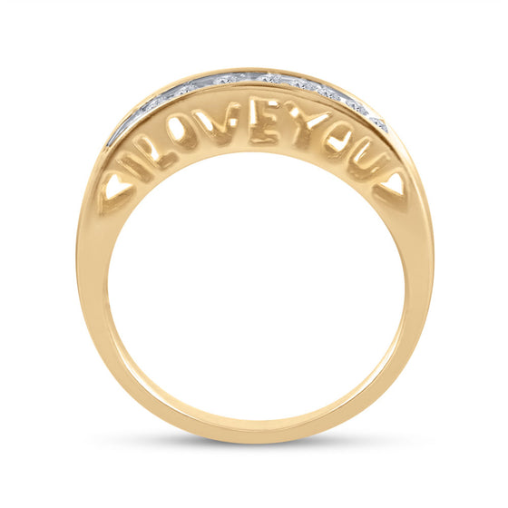 10k Yellow Gold Womens Round Diamond I Love You Band 1/5 Cttw