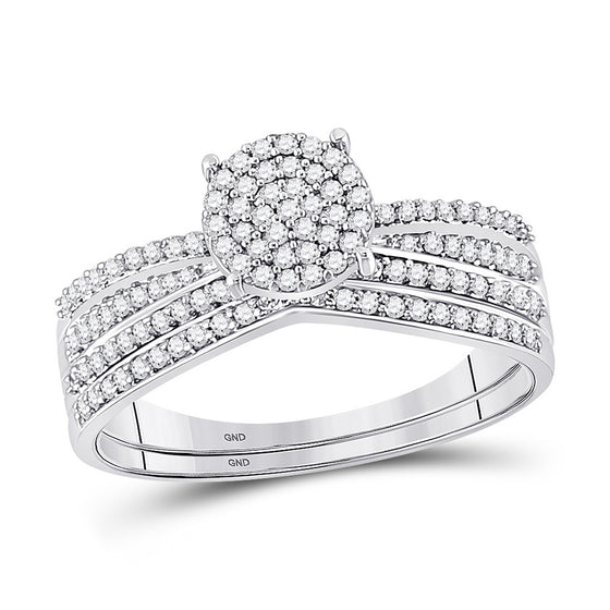 10k White Gold Round Diamond Bridal Wedding Ring Band Set 1/3 Cttw