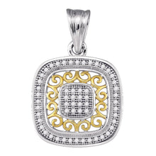  10k Two-tone Gold Womens Round Diamond Square Pendant 1/6 Cttw