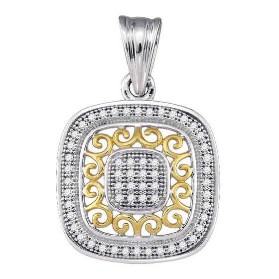 10k Two-tone Gold Womens Round Diamond Square Pendant 1/6 Cttw