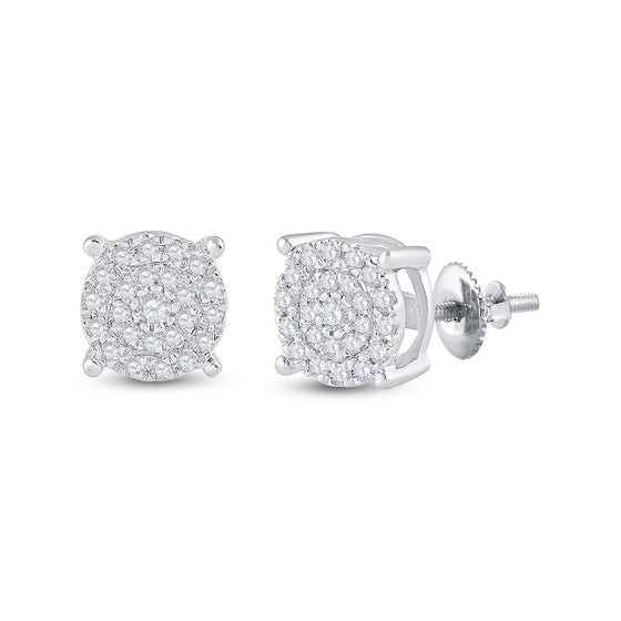10k White Gold Womens Round Diamond Circle Cluster Earrings 1/4 Cttw