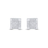 Sterling Silver Round Diamond 3D Cube Square Earrings 1/20 Cttw