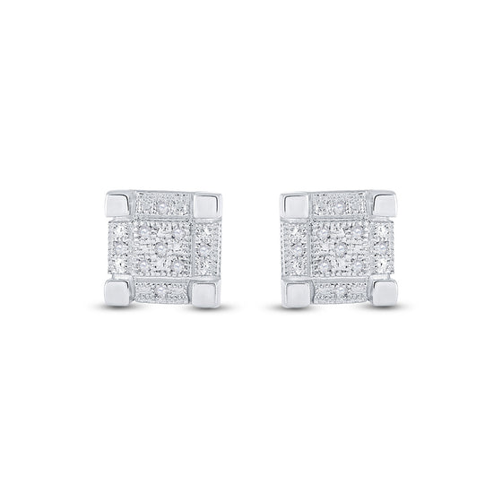 Sterling Silver Round Diamond 3D Cube Square Earrings 1/20 Cttw