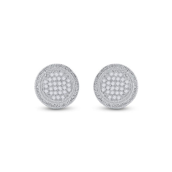 Sterling Silver Round Diamond Disk Circle Earrings 1/6 Cttw