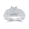 Sterling Silver Round Diamond Cluster Bridal Wedding Engagement Ring 3/8 Cttw