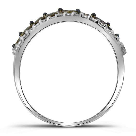10k White Gold Womens Round Brown Diamond Contoured Band 3/4 Cttw