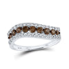 10k White Gold Womens Round Brown Diamond Contoured Band 3/4 Cttw