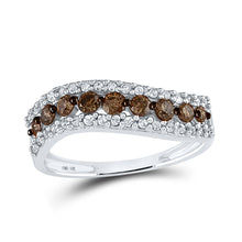  10k White Gold Womens Round Brown Diamond Contoured Band 3/4 Cttw