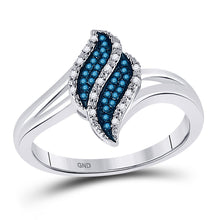  10k White Gold Womens Round Blue Color Enhanced Diamond Cluster Ring 1/10 Cttw