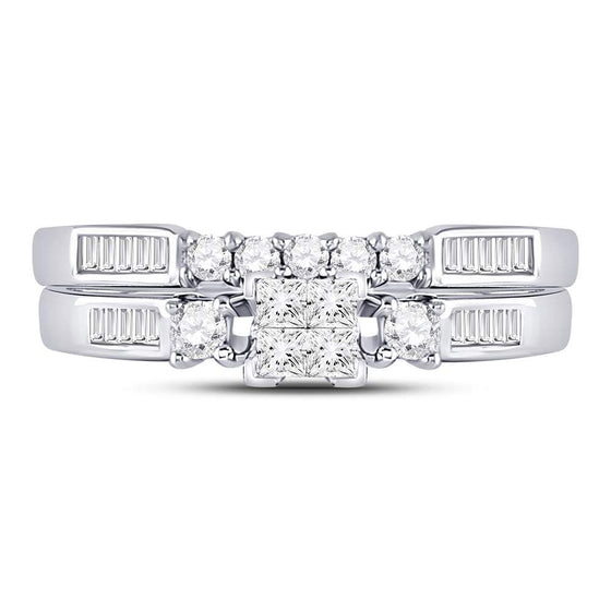 10k White Gold Princess Diamond Bridal Wedding Ring Band Set 3/8 Cttw