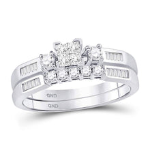  10k White Gold Princess Diamond Bridal Wedding Ring Band Set 3/8 Cttw