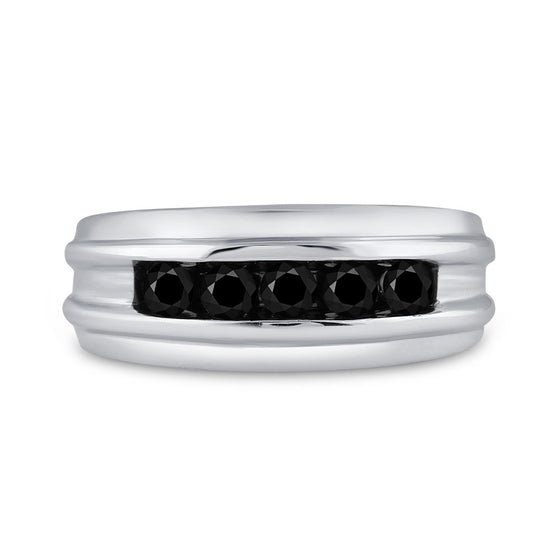 10k White Gold Mens Round Black Color Enhanced Diamond Band Ring 1 Cttw