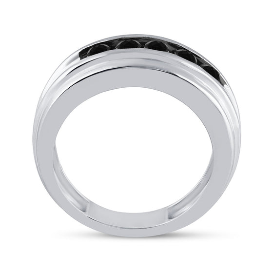 10k White Gold Mens Round Black Color Enhanced Diamond Band Ring 1 Cttw
