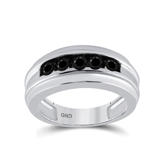 10k White Gold Mens Round Black Color Enhanced Diamond Band Ring 1 Cttw