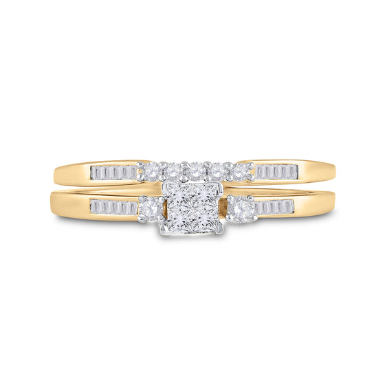 10k Yellow Gold Princess Diamond Bridal Wedding Ring Band Set 1/3 Cttw