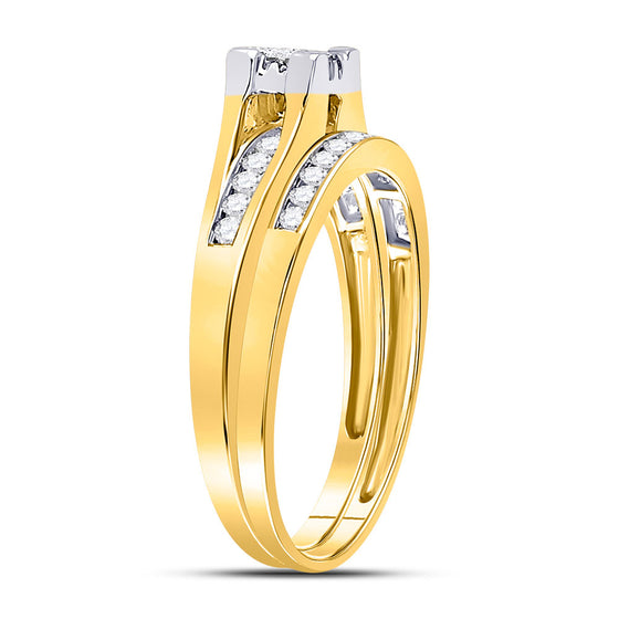 10k Yellow Gold Princess Diamond Bridal Wedding Ring Band Set 1/2 Cttw