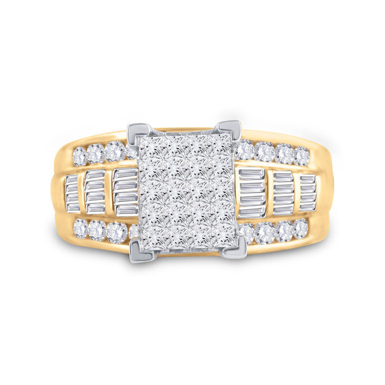 10k Yellow Gold Princess Diamond Cluster Bridal Wedding Engagement Ring 1-1/2 Cttw