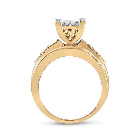 10k Yellow Gold Princess Diamond Cluster Bridal Wedding Engagement Ring 1-1/2 Cttw