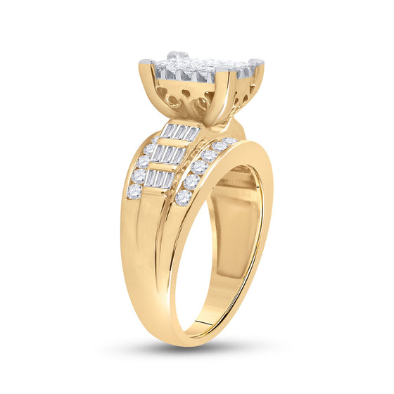 10k Yellow Gold Princess Diamond Cluster Bridal Wedding Engagement Ring 1-1/2 Cttw