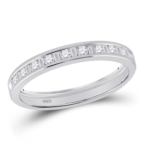 14k White Gold Womens Round Baguette Diamond Channel-set Wedding Band 1/4 Cttw