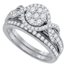  14k White Gold Round Diamond Cluster Bridal Wedding Ring Band Set 1 Cttw