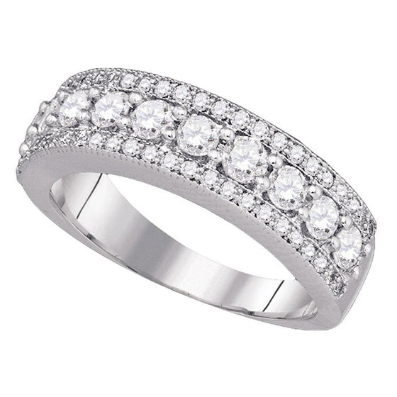 14k White Gold Womens Round Pave-set Diamond Symmetrical Parallel Band 1 Cttw