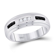  10k White Gold Mens Round Black Color Enhanced Diamond Wedding Band Ring 1/3 Cttw