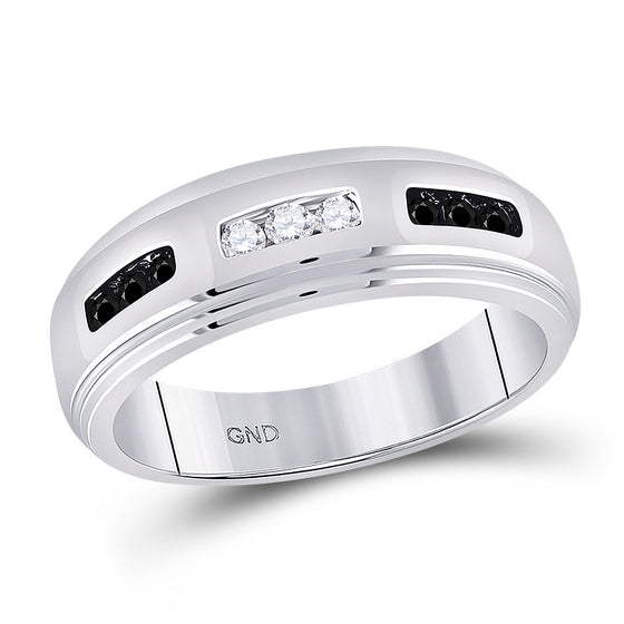 10k White Gold Mens Round Black Color Enhanced Diamond Wedding Band Ring 1/3 Cttw