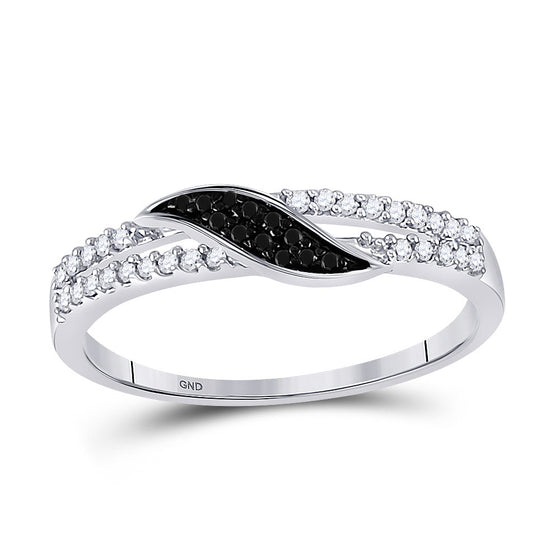 10k White Gold Womens Round Black Color Enhanced Diamond Band Ring 1/5 Cttw