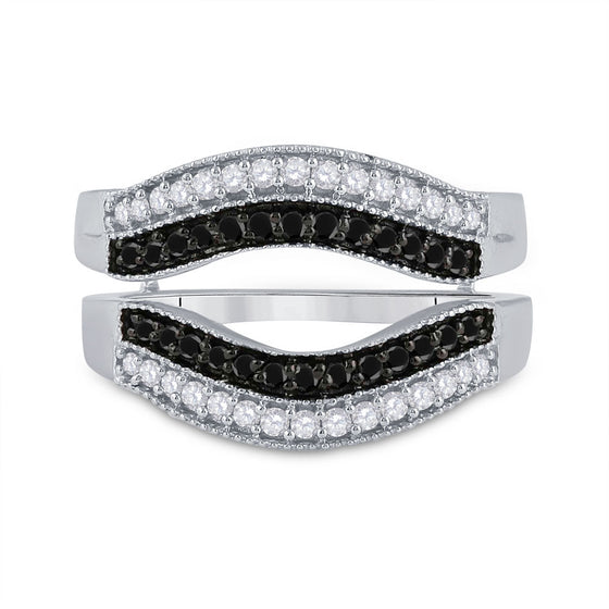 10k White Gold Womens Round Black Color Enhanced Diamond Wrap Ring Guard Enhancer 1/2 Cttw