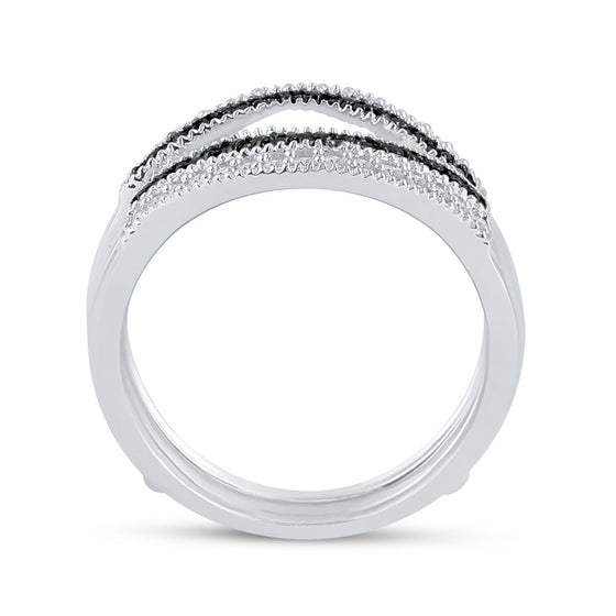 10k White Gold Womens Round Black Color Enhanced Diamond Wrap Ring Guard Enhancer 1/2 Cttw