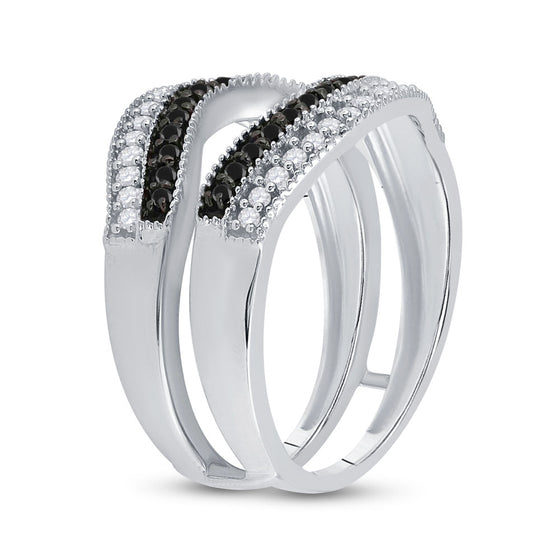 10k White Gold Womens Round Black Color Enhanced Diamond Wrap Ring Guard Enhancer 1/2 Cttw