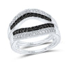 10k White Gold Womens Round Black Color Enhanced Diamond Wrap Ring Guard Enhancer 1/2 Cttw